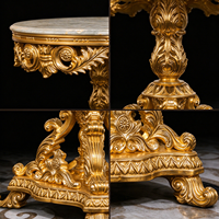 Table basse de luxe pour salon, table ronde en bois sculpté à la main doré de style européen avec plateau en marbre, table à thé, mobilier de maison, vente en gros