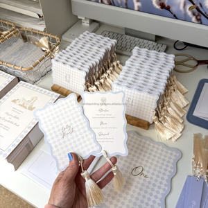 Carte de menu de mariage personnalisée avec ruban, élégante carte de vœux en papier coton estampée à chaud avec étiquette nominative - Product Image 4