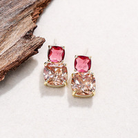Boucles d'oreilles pendantes personnalisées à double carré de pierres, zircone cubique taille coussin, bicolores, pour femmes, usage quotidien