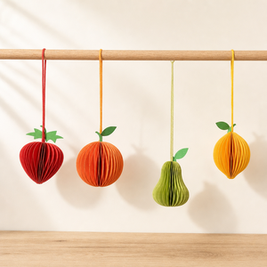 Ensemble d'ornements en papier nid d'abeille 3D colorés en forme <span class=keywords><strong>de</strong></span> mini-fruits avec papier épais pour la décoration <span class=keywords><strong>de</strong></span> l'<span class=keywords><strong>arbre</strong></span> <span class=keywords><strong>de</strong></span> Noël - Product Image 3