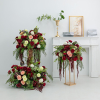 Boule de fleurs en soie rouge vin, arrangements floraux, fleurs artificielles pour la décoration de mariage, vente en gros