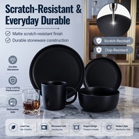 Service de table en céramique noire mate de luxe, 4 pièces, assiettes, bols, tasses, passe au lave-vaisselle et au four, vaisselle de cuisine