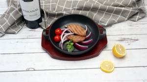 Poêle à frire <span class=keywords><strong>ronde</strong></span> en fonte noire pré-assaisonnée, pour plaques électriques, à gaz et à induction, utilisée pour le barbecue et la sautée <span class=keywords><strong>de</strong></span> légumes - Product Image 3