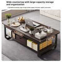 Table basse rectangulaire en bois, style moderne et minimaliste, idéale pour petit appartement, à placer près du canapé ou sur le balcon.