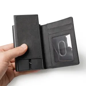 2023 New Design Leather Pop Up Wallet Front Pocket Smart Card Holder PU Leather Aluminum Wallet For Men