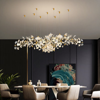 Lustre de restaurant design-Lustre artistique en feuilles de Ginkgo Salon de la villa-Hall d'hôtel-Lustre de salle de banquet