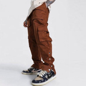 Streetwear Loose Fits Cotton Twill Stacked Pants Men <strong>Popper</strong> Side Cargo Trousers Stack Sweat Pants - Product Image 1