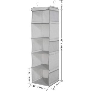 5 <b>Shelf</b> Hanging Closet Organizer 43x12x12 In With 6 Side Pockets For Clothes Bedroom Storage - Product Image 2