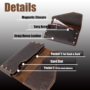 Crazy Horse Leather Waist Phone Bag With Wallet Function Magnetic Buckle Belt <b>Clip</b> For Outdoor Travel <b>Spring</b> 2026 - Product Image 4
