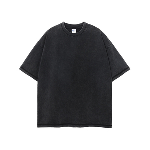 Men's Retro Style Short-Sleeved T-Shirt Washed Distressed Vintage O-Neck Design Knitted Fabric Blank Design - Product Image 4