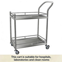Chariot utilitaire autoportant en acier inoxydable 304, double couche, 2 étagères, multi-niveaux, anti-rouille, avec roues à frein, robuste