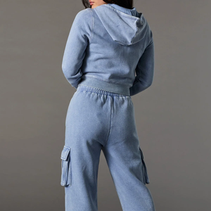 Conjunto de Sudadera con Capucha y Pantalones Deportivos <span class=keywords><strong>para</strong></span> Mujer, con Logotipo Personalizado del Fabricante, Diseño Gráfico, Cierre de Cremallera, Talla Grande, Manga Larga, Estilo Casual - Product Image 3