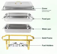Service de buffet rectangulaire 8QT doré en acier inoxydable avec design à bords roulés, chauffe-plat avec couvercle et support à combustible pour fêtes