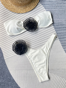 JSN 2023 Micro Bikini pour femmes Bikinis maillot de bain de luxe maillots de bain 3D fleur Bandeau sans bretelles Sexy logo personnalisé Bikini ensemble - Product Image 5