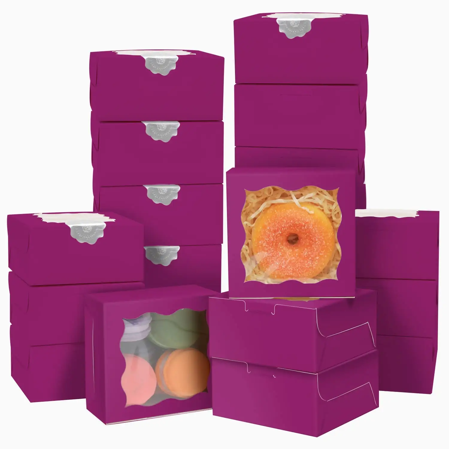 Kleine Gebäck boxen Mini-Keks dosen für Bakerys Dicke und robuste, tief violette Kuchen boxen mit Fenster