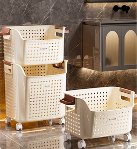 Custom Large Capacity <strong>Plastic</strong> <strong>Laundry</strong> <strong>Basket</strong> <strong>with</strong> <strong>Wheels</strong> Multifunction Movable Storage <strong>Basket</strong> For Bathroom Storage - Product Image 2