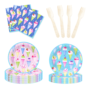 Juego de Vajilla para Fiesta de Cumpleaños Infantil DAMAI con Temática de Helado, Incluye 7 y 9 Platos de Papel, Vasos y Servilletas para 8 Personas - Product Image 4