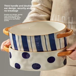 Bol à soupe et nouilles en porcelaine XUANHUI à double anse, design nordique minimaliste, à pois, grand format, pour la maison, nouvelle collection 2026 - Product Image 2