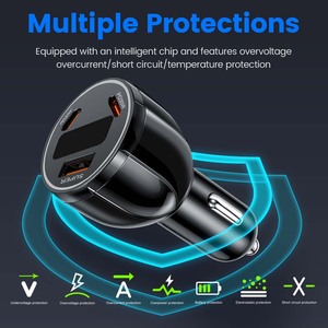 USB+Tipo-C PD 2.0 QC3. Cargador de Coche de Carga Rápida con Pantalla LED <span class=keywords><strong>Digital</strong></span>, Compatible con Portátiles, Material de PC Ignífugo - Product Image 2