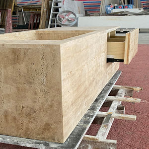 סיטונאי מותאם אישית travertine לפצל הפנים שיש יהירות כיור כפרי עיצוב קיר רכוב כיור לחדר אמבטיה - Product Image 6