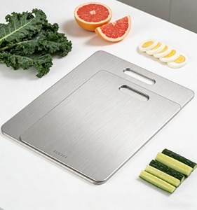 Planches à découper double face pour la cuisine, en acier inoxydable 201, blocs de découpe anti-taches et sans odeur, bords sans bavures - Product Image 1