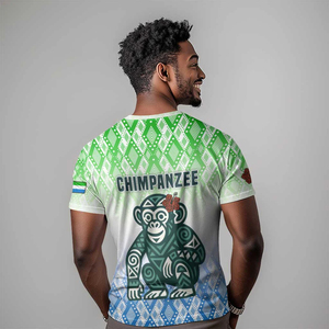 Camiseta de Sierra Leona con Logotipo Sublimado, Diseño Tribal de Chimpancé y Degradado Verde Azul, Camiseta Deportiva Lisa para Hombre - Product Image 3