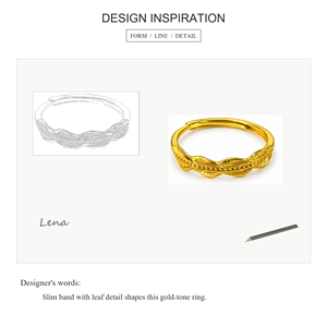 Lena Gold Plated <b>Ring</b> With Leaf Detail Slim Band Classic Unisex Jewelry - Product Image 2