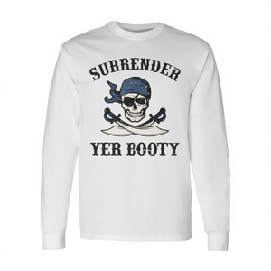 Camiseta de manga larga con diseño de espadas y calavera pirata de Surrender Yer Booty - Product Image 2