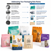 Sachet personnalisé imprimé de qualité alimentaire, robuste, à fond plat, refermable avec fermeture éclair, pour aliments secs pour chiens, chats et chatons