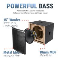 Système audio professionnel de haute puissance Accuracy Pro Audio WHN15S1 450W RMS, caisson de basses actif en bois de 15 pouces