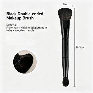 Ensemble de pinceaux de maquillage vegan haut de gamme, blush et anticernes, poils synthétiques entièrement noirs, manche en bois, double face, qualité professionnelle - Product Image 2