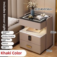 Table de chevet en bois massif à trois tiroirs, best-seller, avec chargeur sans fil, serrure à combinaison, plateau en verre trempé, design minimaliste italien