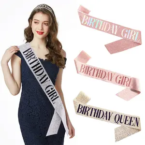 Happy Birthday Queen Girl Belt Party supplies decoration Golden silver Rose Gold happy birthday belt