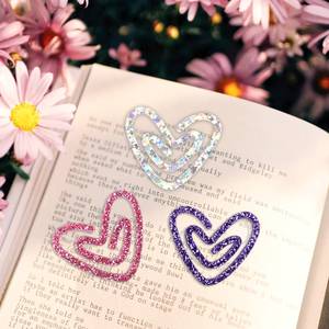 Customizable Purple Glitter Heart Acrylic Laser Cut <strong>Bookmarks</strong> Scrap Buster Paperclip <strong>Bookmark</strong> for Book Lovers - Product Image 3