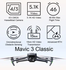 Mavic 3 คุณภาพสูงมาตรฐาน Fly Combo โดรนระยะบินสูงสุด 30 กม. พร้อมกล้อง 4K และ Gps ระยะไกล