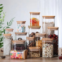 Customize Thickened Logo High Borosilicate Food Storage Spice square Glass Jar with Bamboo Wooden Lid