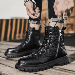 2026 Korean & British Style Men's Boots Black Thick Sole Height Increasing Autumn Side Zipper High <b>Top</b> Leather Shoes - Product Image 3