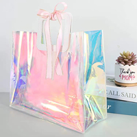 Pochette cadeau laser personnalisée avec logo imprimé, sac fourre-tout en PVC transparent imperméable et durable avec poignée pour mariage et anniversaire
