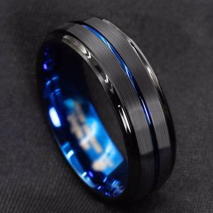 Bague ajustable polyvalente pour homme en acier inoxydable plaqué or bleu biseauté, style bohème, personnalisable - Product Image 1