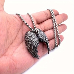 <b>Angel</b> Wings Necklace Silver Tibetan Silver Pendant Retro Punk Style <b>Gift</b> Jewelry Fashion Accessory - Product Image 1
