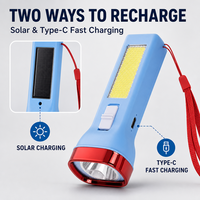 Mini lampe torche LED UV à charge rapide Type-C, alimentée par énergie solaire, avec fonction COB et détection UV des contrefaçons, 75g, idéale pour la randonnée