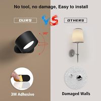 Lampes murales de lecture rechargeables par USB, rotation à 360 degrés, boule magnétique, contrôle tactile à intensité variable, lampe murale LED sans fil pour chambre à coucher