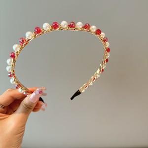Serre-têtes coréens simples et fins avec couronne de perles de cristal scintillantes, double rangée de strass - Product Image 5