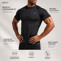 T-shirt de compression pour homme, léger, en nylon et élasthanne, coupe ajustée, pour entraînement et sport, fabriqué sur mesure par HUCAI OEM.
