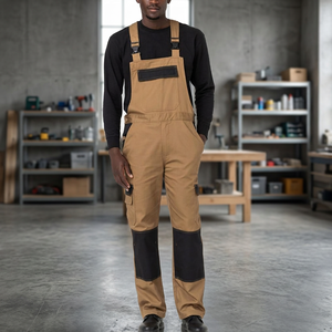 Men's Khaki Work Coverall with Black <b>Knee</b> Pads and Adjustable <b>Straps</b> - Product Image 2