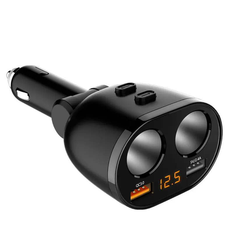 Dual USB Fast Charging Tensão Detecção Led Display Car Cigarro Isqueiro Adaptador Plug Car Charger