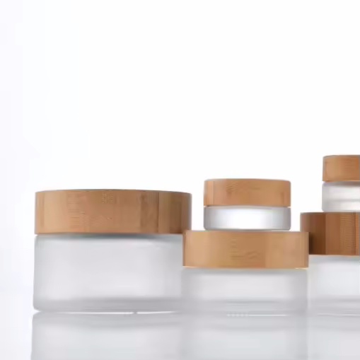 Factory Direct Sale Frosted Glass Bottles Wholesale Cream Cosmetic Jars With Bamboo Lid for Cosmetic Packaging