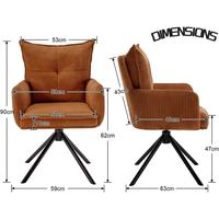 Chaise de cuisine à dossier rembourré double couche, chaise de loisirs moderne de luxe en tissu doux, chaise de salle à manger en velours côtelé avec base en métal