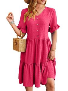 JAC22 FLT2134 Vestido Casual de Primavera/Verano <span class=keywords><strong>para</strong></span> Mujer, Nuevo con Cuello en V y Cintura Jacquard - Product Image 4