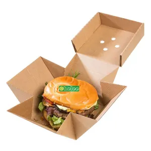 Custom Fast Food Packaging Burger Box Compostable Kraft Corrugate Paper Burger Hamburger Box